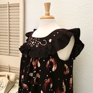 Boho Batik Print Brown Dyed MuuMuu Smock Dress M/L